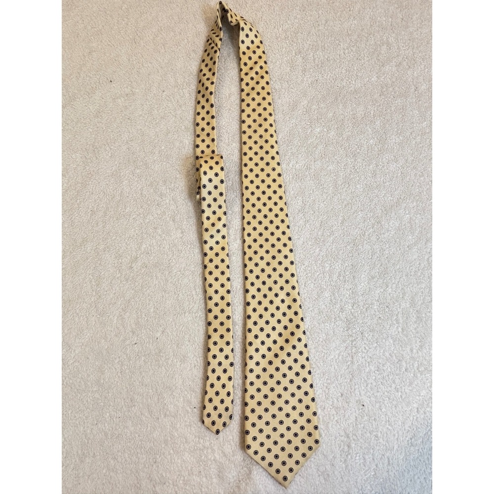 Don Loper Beverly‎ Hills Mens Silk Tie Yellow Blue Medallion Geometric Italy Vtg